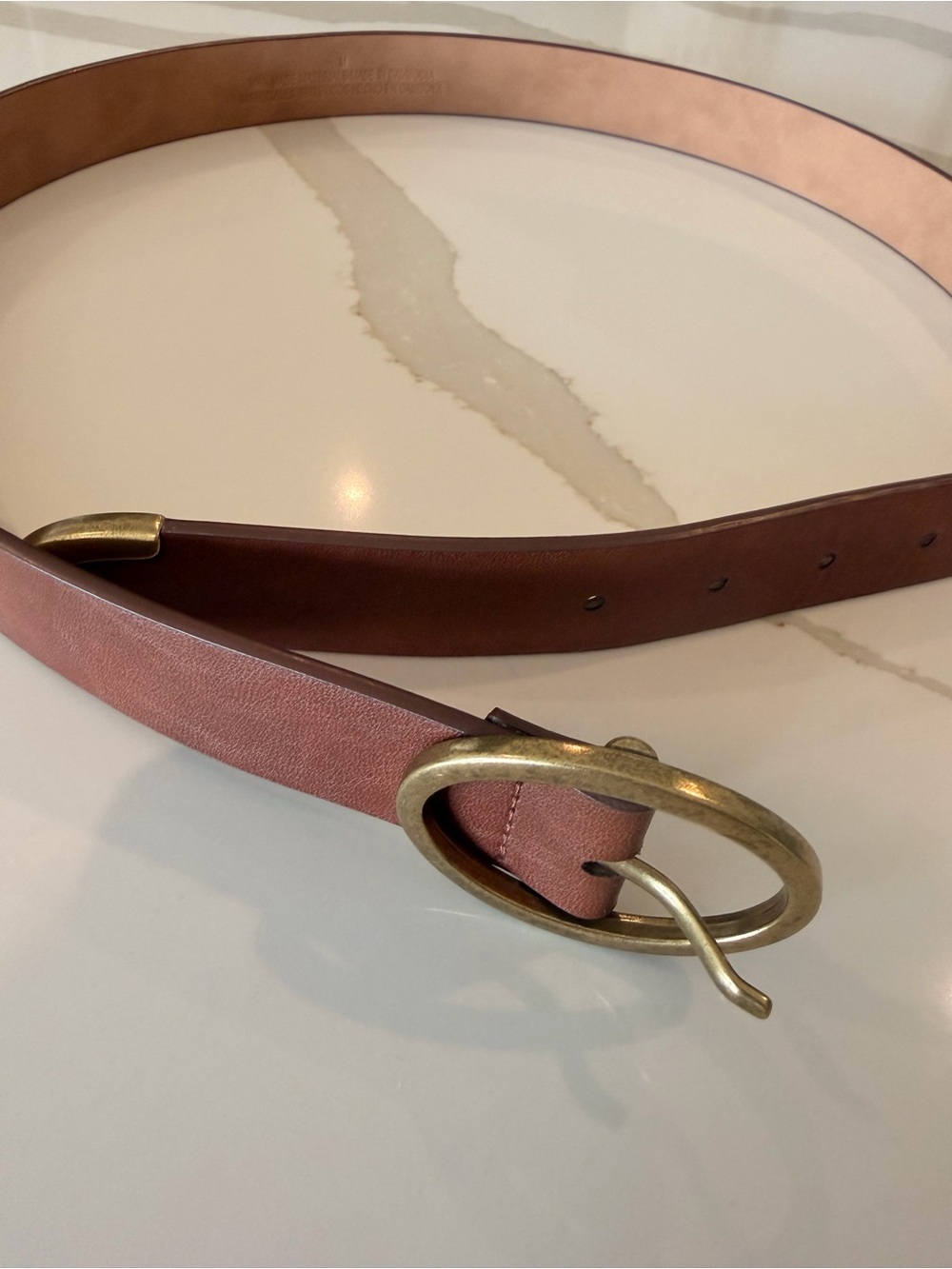 Target Women's Brown Leather Belt with Antique Gold Ring Buckle